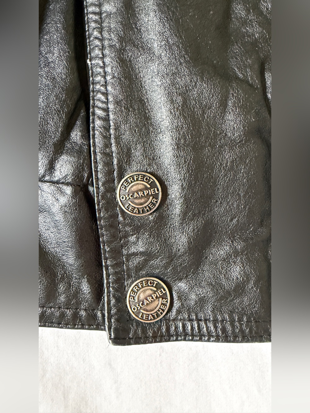 Vintage Oscar Piel Men’s XXL Black Genuine Leather Bomber Jacket 80s 90s - Picture 11 of 13